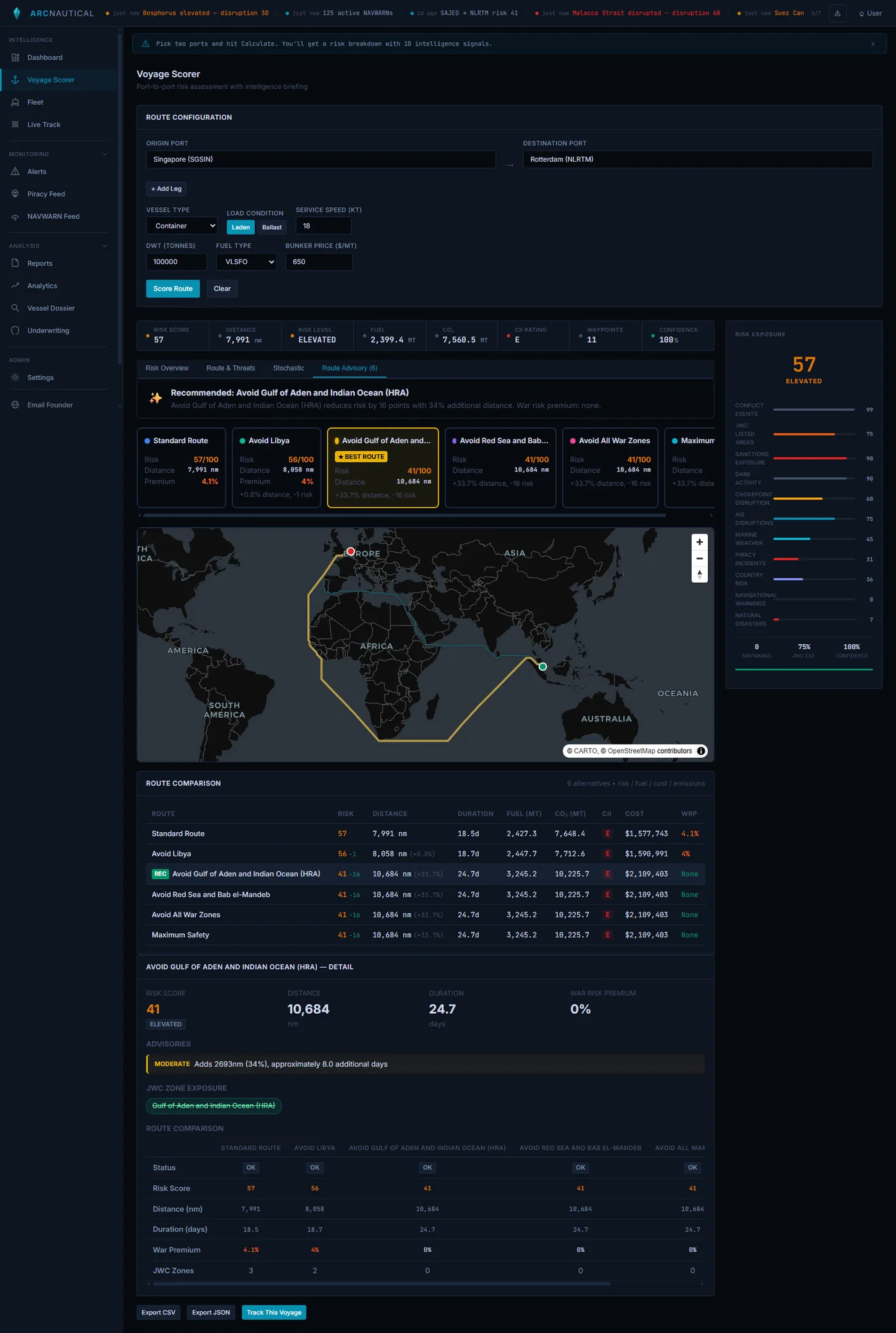 Interactive routing demo computing Shanghai to Los Angeles via the North Pacific