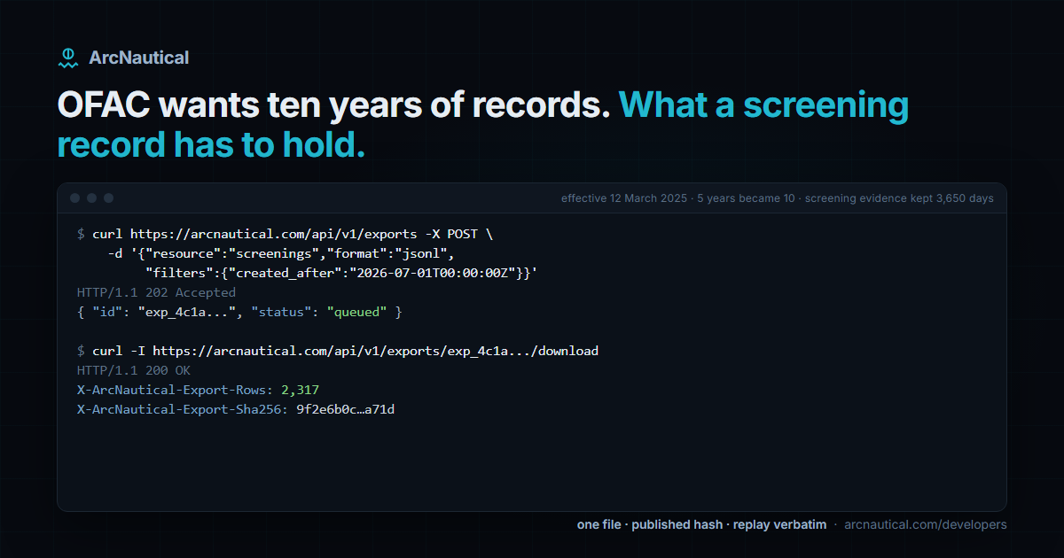 OFAC wants ten years of records. Here is what a screening record has to hold.